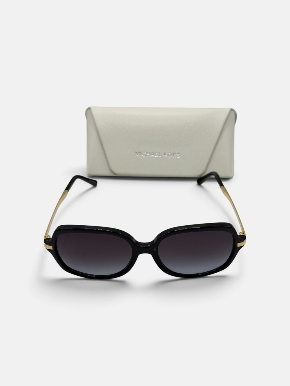 Michael Kors Black Frame Sunglasses with Gold Temples and Gradient Lenses